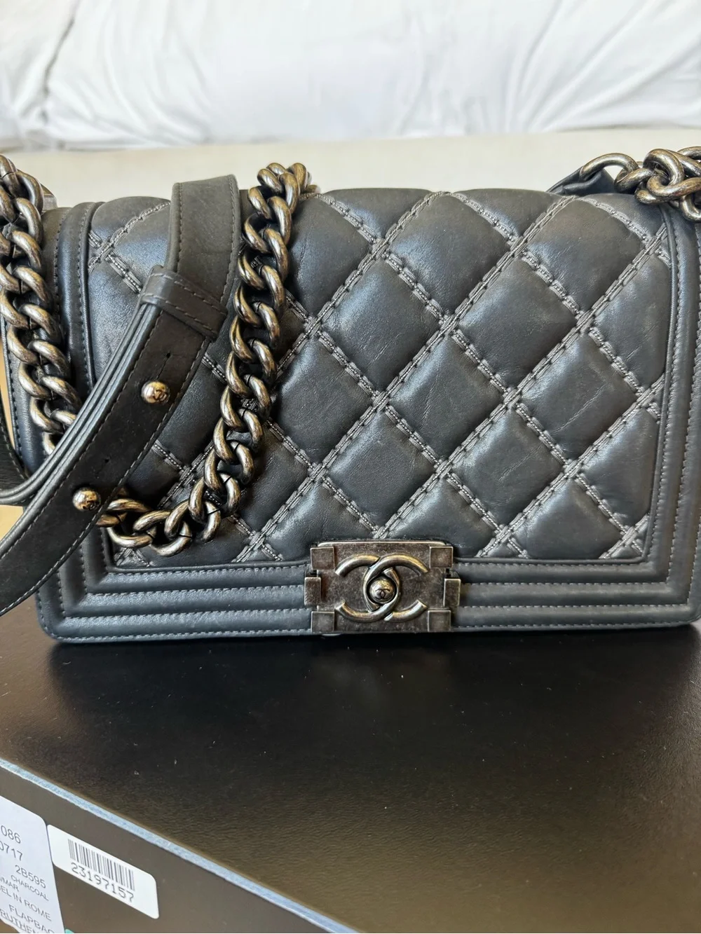 Chanel Boy Bag Medium Flap - 16A Charcoal Calfskin with Ruthenium Hardware